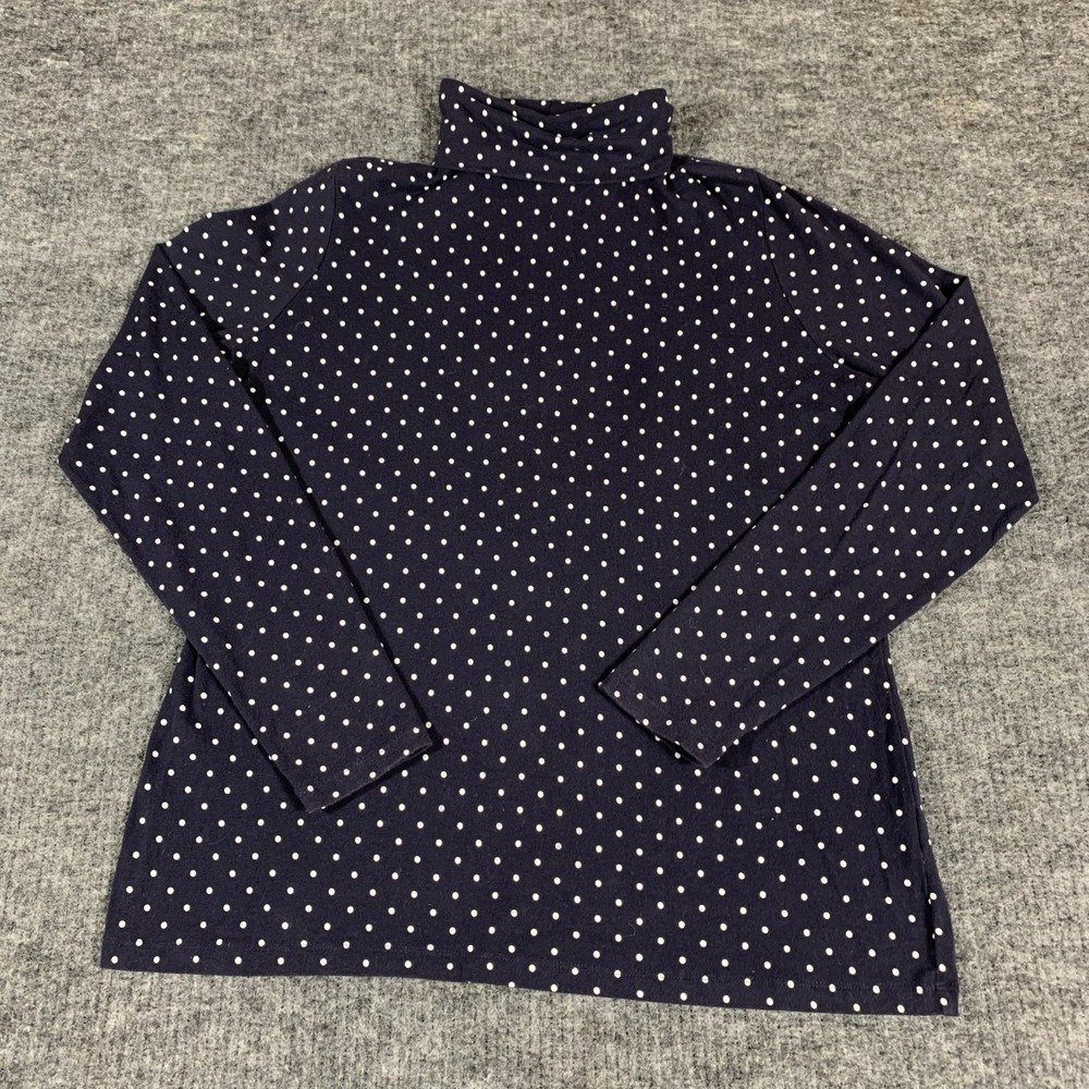 Lands End Top Womens Extra Large‎ XL 18 Blue Polka Dot Turtleneck Fitted Stretch